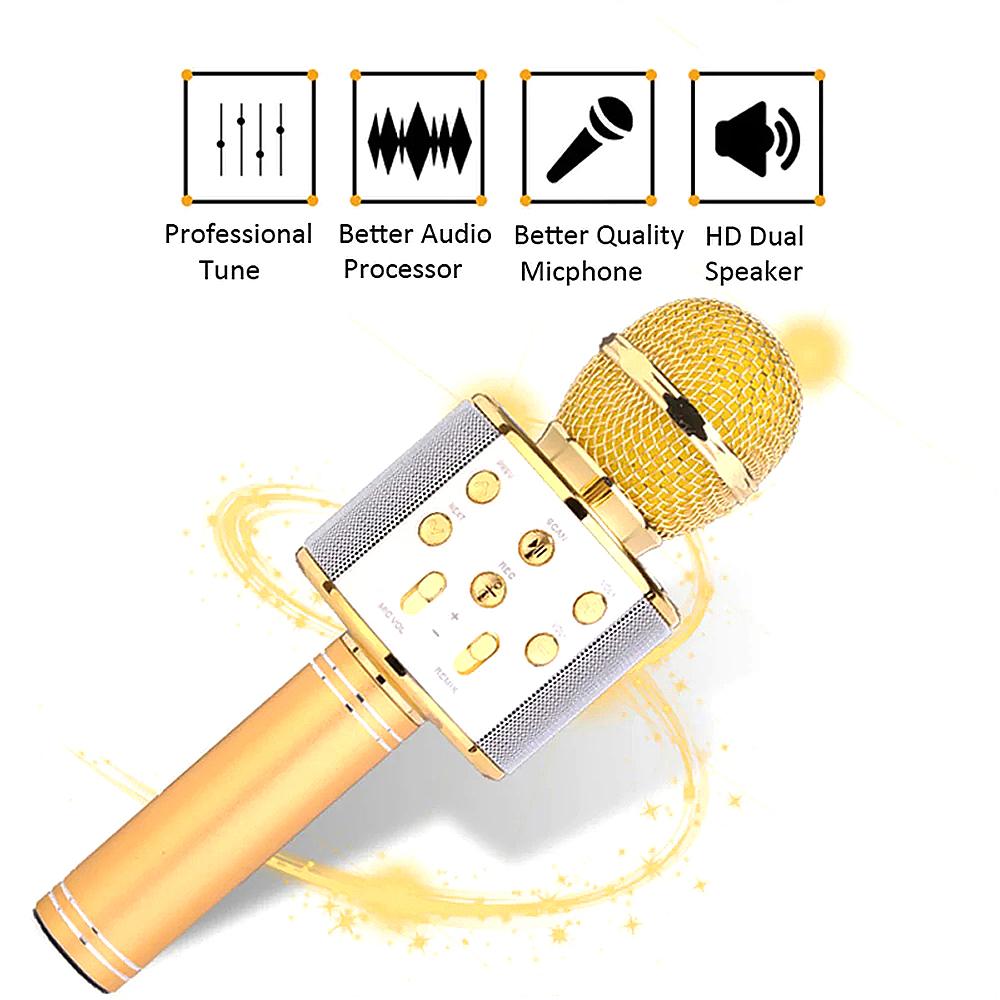 Professional BT Wireless Microphone Karaoke Speaker KTV Music Player Singing Recorder Handheld Microphone Blue