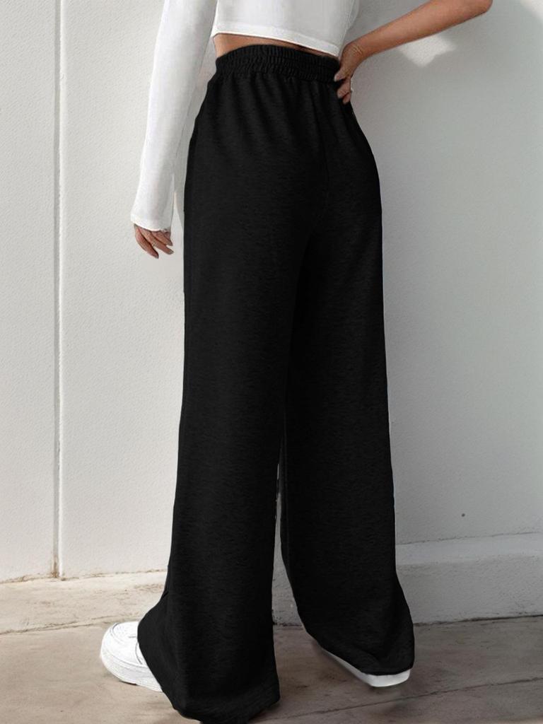 2025 Women's European & American Casual V-Waist Spliced Wide-Leg Pants