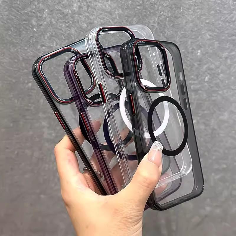 Acrylic Magnetic Suction Suitable for Apple 16prox Mobile Phone Case IPhone 15 Ice Color Transparent 14 Metal Ring Protection Case