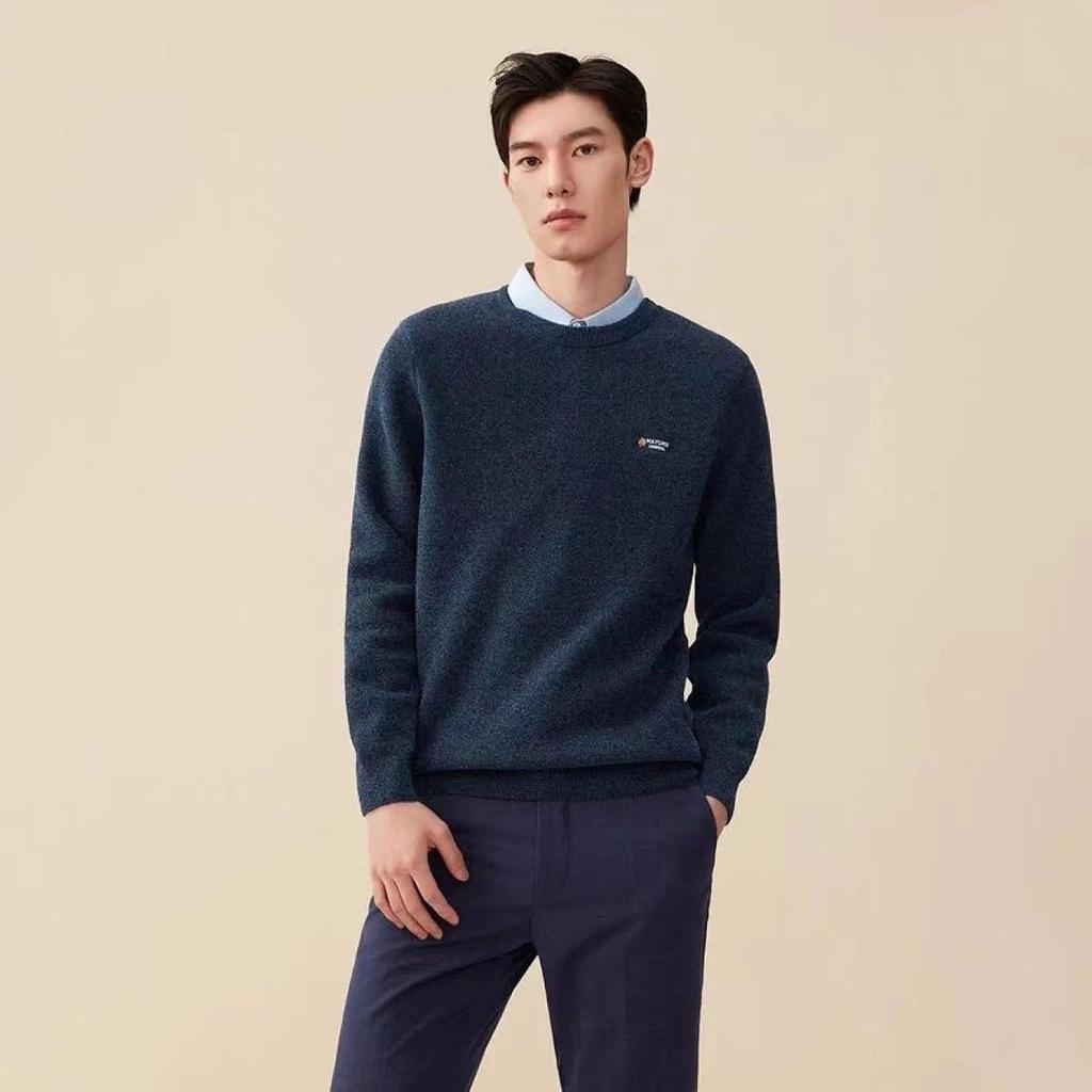 Men's Double Collar Long Sleeve Knitted Sweater - Faux Two-Piece Suede, Warm Water-Soft Fabric