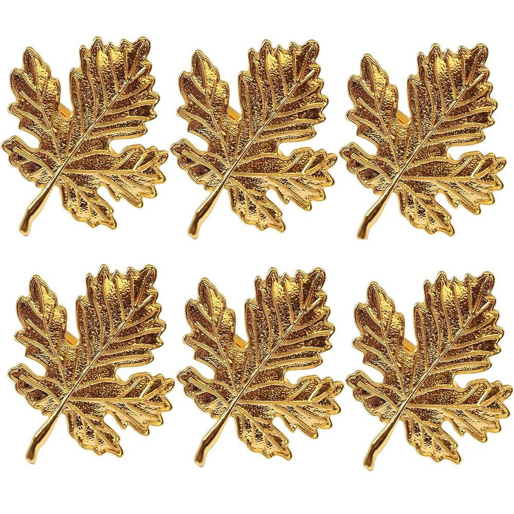 

6Pcs/Set Gold Fall Leaf Napkin Rings Vintage Alloy Napkin Holders for 2025 New Year, Thanksgiving, Wedding, Winter, Christmas