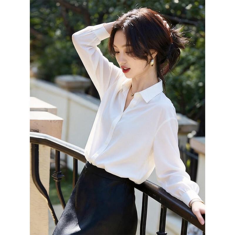 Elegant Loose Fit Spring Lapel Shirt L белый