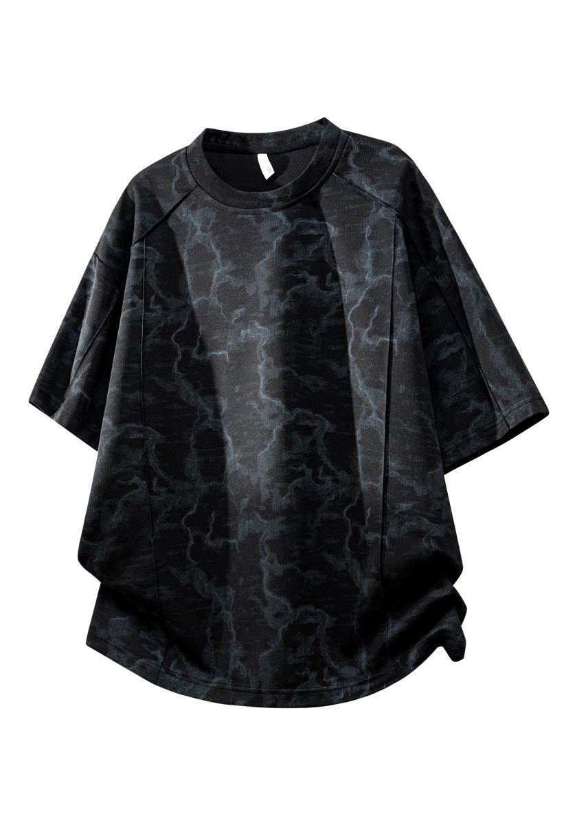

Camouflage Patchwork Multi-Floral Loose Short Sleeve T-Shirt - Light Gray, Black & Apricot L чорний
