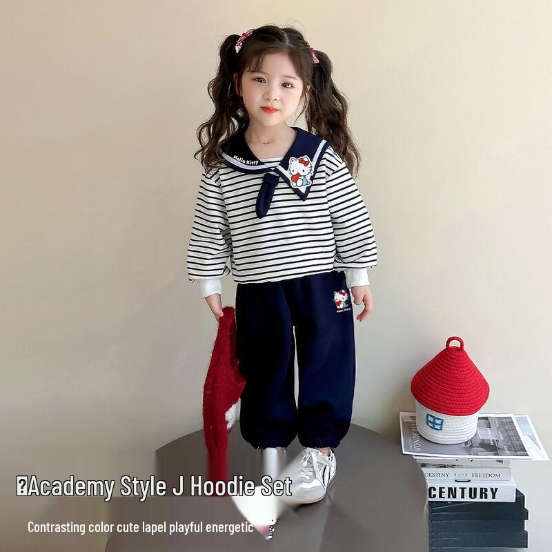 

Hello Kitty Girls Spring Retro Sailor Collar Sweatshirt and Pants Set 110