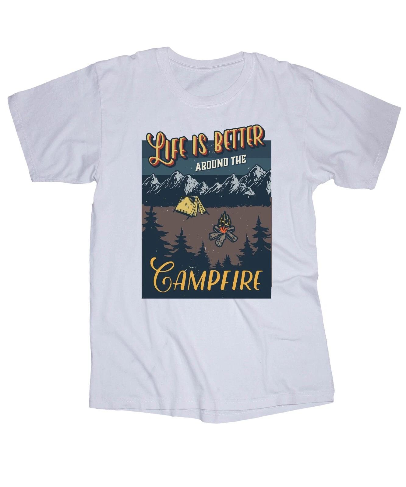 Life is better around the Campfire  white T-shirt Hiking, Camping, Outdoors 3XL