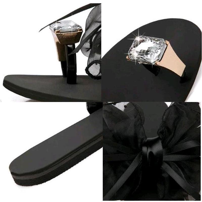 Luxury Celebrities Slippers Women Larger Rhinestone Ring Toe Cute Polka Dot Bow -Tie Flats Flip Flops Indoor Shoes Ladies Sexy