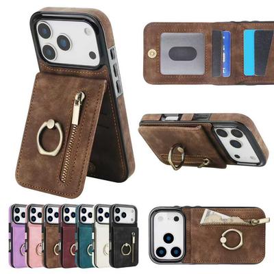 Pasuje do etui na telefon komórkowy 16Promax Apple 13 retro 12 skórzane etui z klamrą pierścieniową iPhone15 karta 14Pro 17