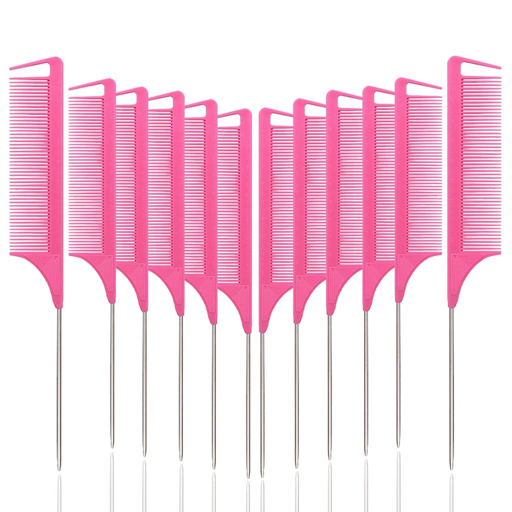 Rat Tail Comb Set - Professional Fine-Tip Comb, Anti-Static Hair Dye Comb & Steel Pin Hairbrush,Suitable for All Hair Types