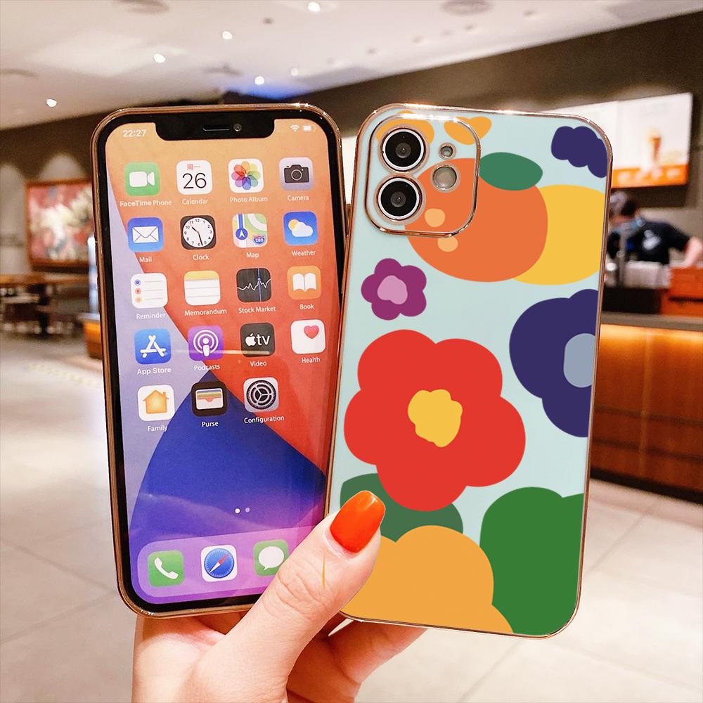 Colorful Printing Patterns Square Edge Pattern Casing Plated Phone Shell Luxury Plating Soft Phone Case for iPhone Motorola Moto OnePlus Samsung
