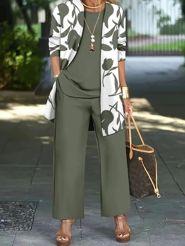 Autumn Women's 3-Piece Set Jacket Camisole Pants Outfit Korean Casual Set