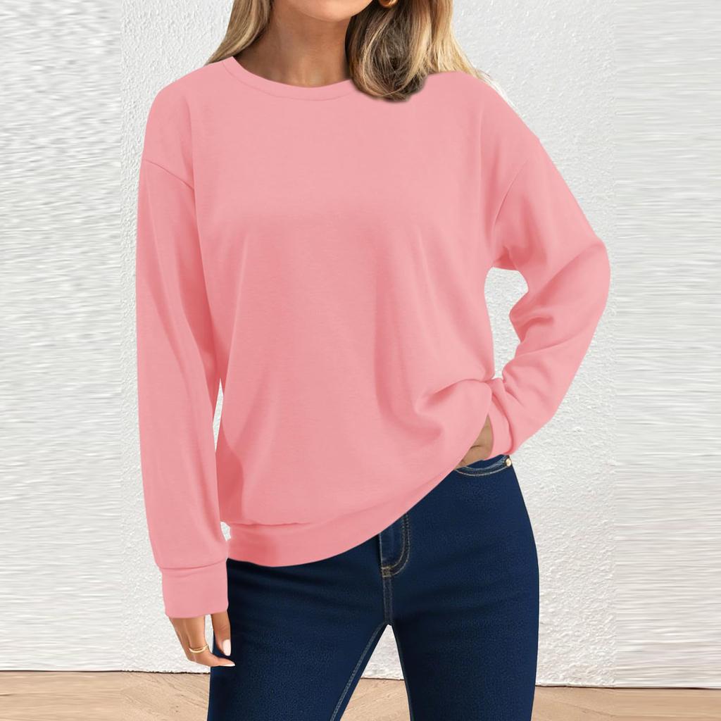 Women's Fashion Long-Sleeved Round-Neck Solid-Colour Top