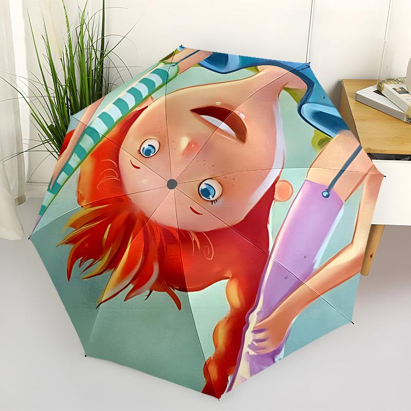 1pc Pippi Longstocking Automatic Folding Umbrella, Portable Collapsible Design, Casual Outdoor Accessory L1127010