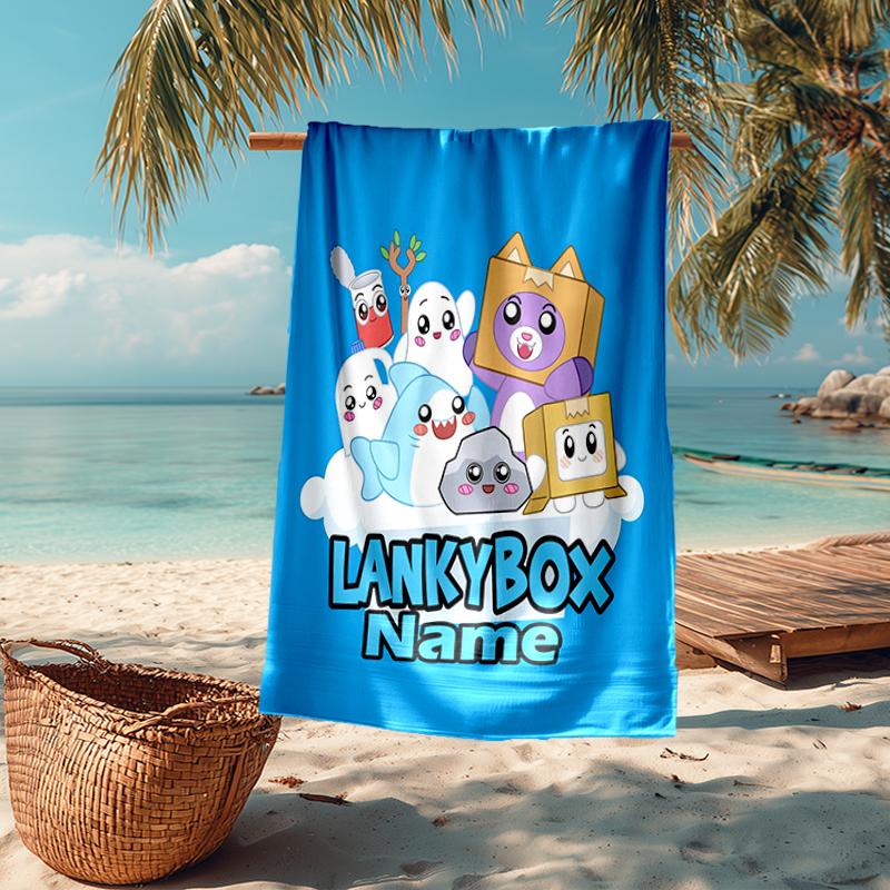 Custom Name Ultra-Soft Beach Towel with LankyBox Theme,Ideal for Pool - Camping, Diving - Perfect Travel Essential, Vibrant Beach Towel.