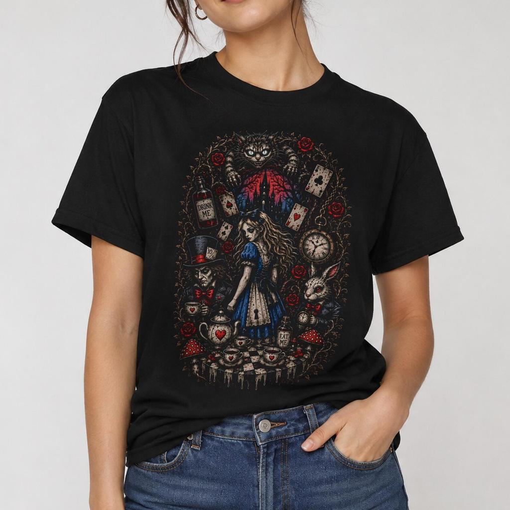 Gothic Alice in Wonderland Shirt: Dark Fantasy Unisex Tee | Emo Creepy Style Lovers Shirt | Gothic Fairycore Tee | Alternative Fashion Gift