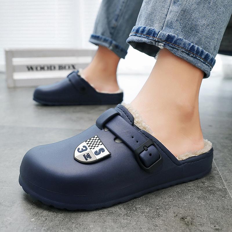 Fashion New Home Slippers Autumn Winter Plus Cotton Warm Plush Water Proof Wear-resistant Lightweight Men's Casual Fashion Sole Shoe