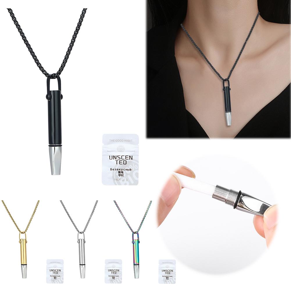 Quitting Smoking Meditation Pendant with Filter Cotton Quit Smoking Necklace Titanium Steel Pendant for Smoking Cessation Tool
