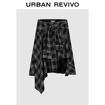 Women's Plaid Tie-Knot Irregular Hem Skirt