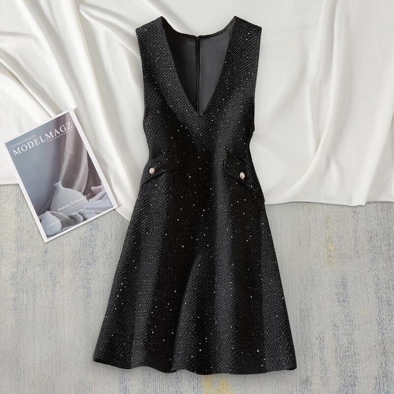 

Элегантное миди-платье без рукавов с V-образным вырезом из смесовой шерсти S