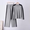 Cross-border Semi-turtleneck Sweater Set Europe, America, 2026 Autumn and Winter Contrasting Colors Splicing Wide-leg Pants Fashion Knitted Two-piece