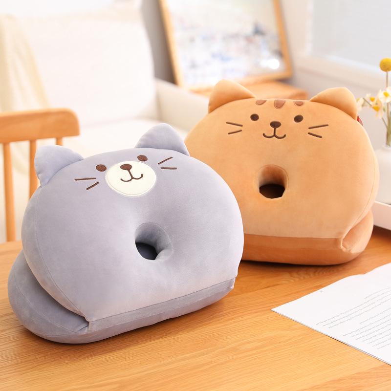 Cartoon Cat Neck Pillow: Folding Nap & Backrest Plush Doll for Office & Classroom