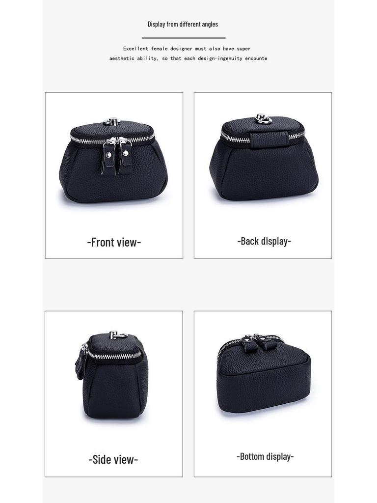 Compact Top-Grain Cowhide Coin Purse: Stylish Necklace Pouch for Lipstick, Makeup, or Earphones