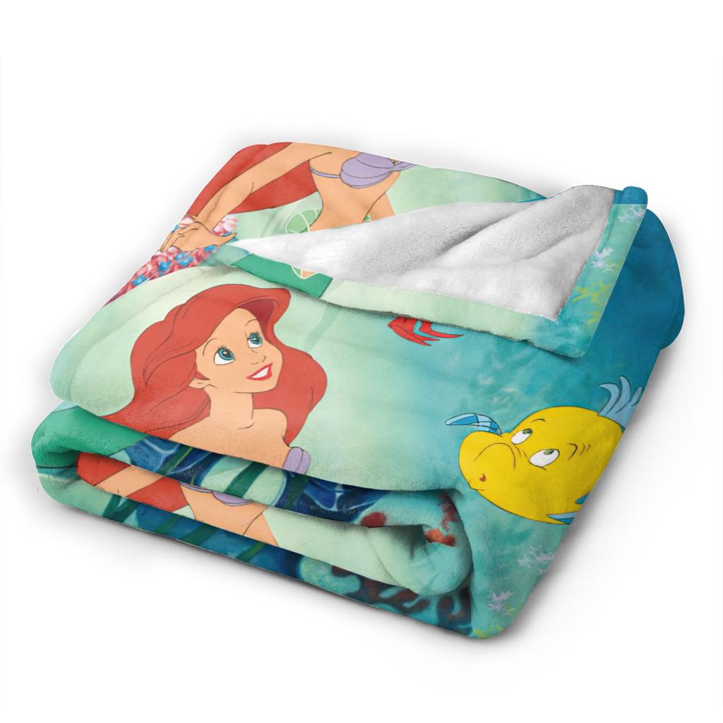 Flounder Sebastian and Ariel Wool Blankets Little Mermaid Vintage Throw Blankets for Home Hotel Sofa 200x150cm Rug Piece