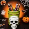 Fun Holiday Gift for Students Halloween Pen Holder, Cute Ghost/Skull Bamboo Tube Shaped Pencil Durable Pot For Workstations Cup, Multi-functional