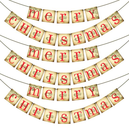 Yousheng Vintage Merry Christmas Banner Retro Nostalgic Christmas Garland Decoration for Indoor Home Office Wall Window Door Fireplace Mantle Xmas