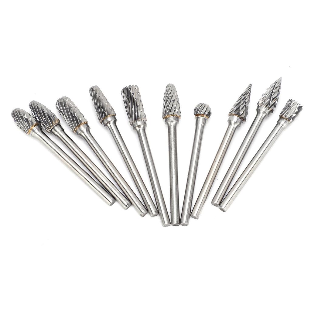 10Pcs Rotary File Milling Cutter Carbide Grinding Head Woodworking Reaming Carving Router 3x6
