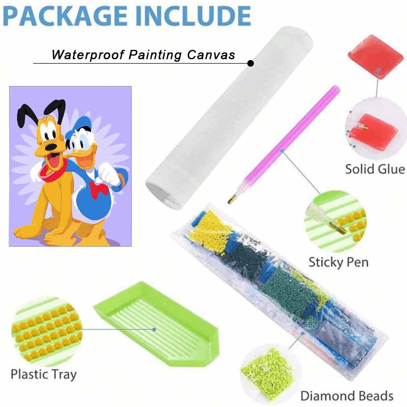 Disney Diamond Art Painting Kit – Donald Duck & Pluto Duo Shiny Craft, Home Wall Decor, Handmade Gift