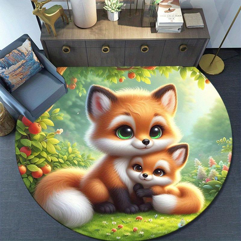 1pc Soft, Absorbent & Non Slip Cute Fox Round Rug Soft Circle Rug for Living Room & Bedroom Decor, Chair Mats, and Unforgettable Home Gifts