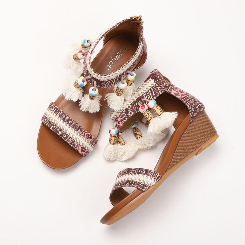 

New Famous Roman Shoes Versatile Vintage Bohemian Casual Vacation Beach Shoes 36
