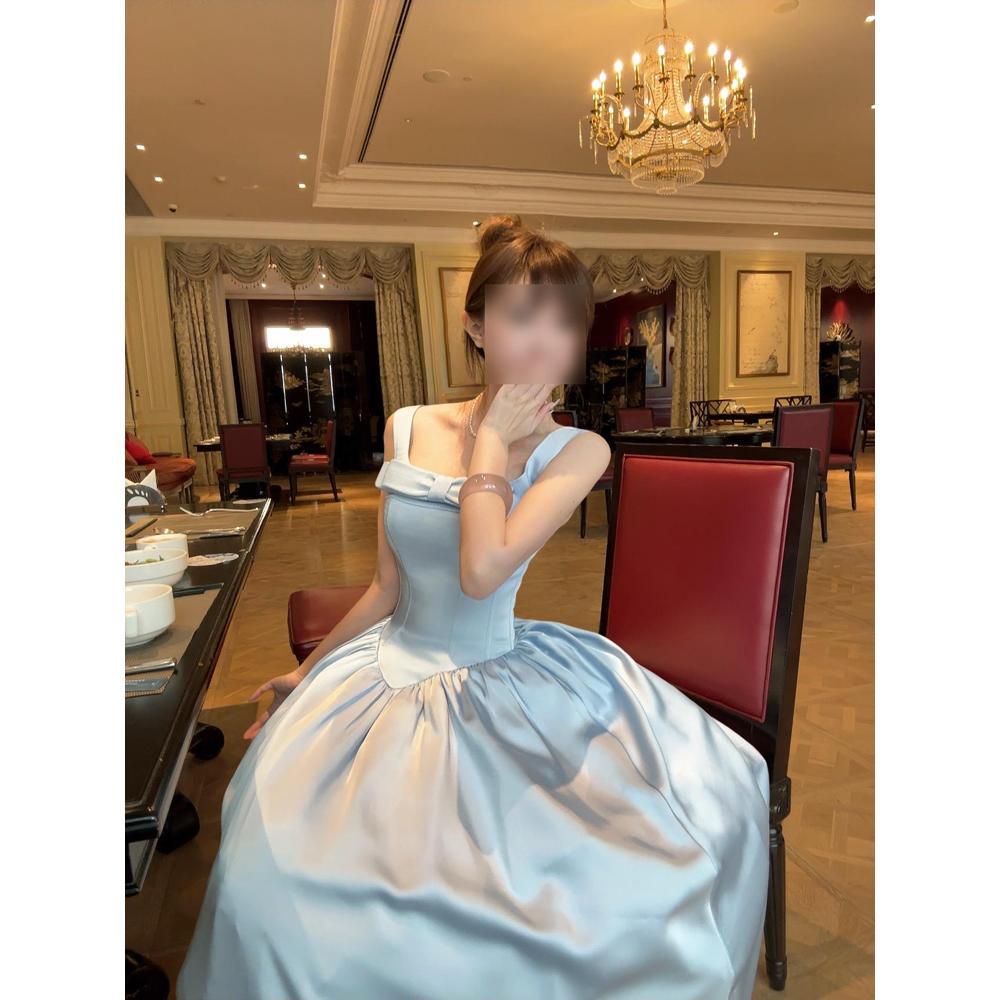 

Уникальное и красивое летнее платье-комбинация с бантом, девичий модный темперамент, приталенное длинное платье XL- (recommended 110-60kg) синий