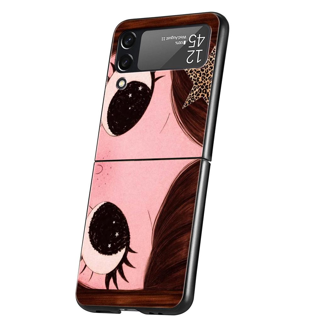 Hard PC Phone Case For Samsung Galaxy Z Flip 7 6 5 4 Black Cover For Galaxy Z Flip 3 Foldable Shockproof Cute Black Big Eyes Bag