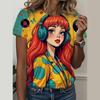 Geometric face pop art T-shirt ethnic 3d printing women's street O-neck T-shirt Harajuku Y2k top oversized