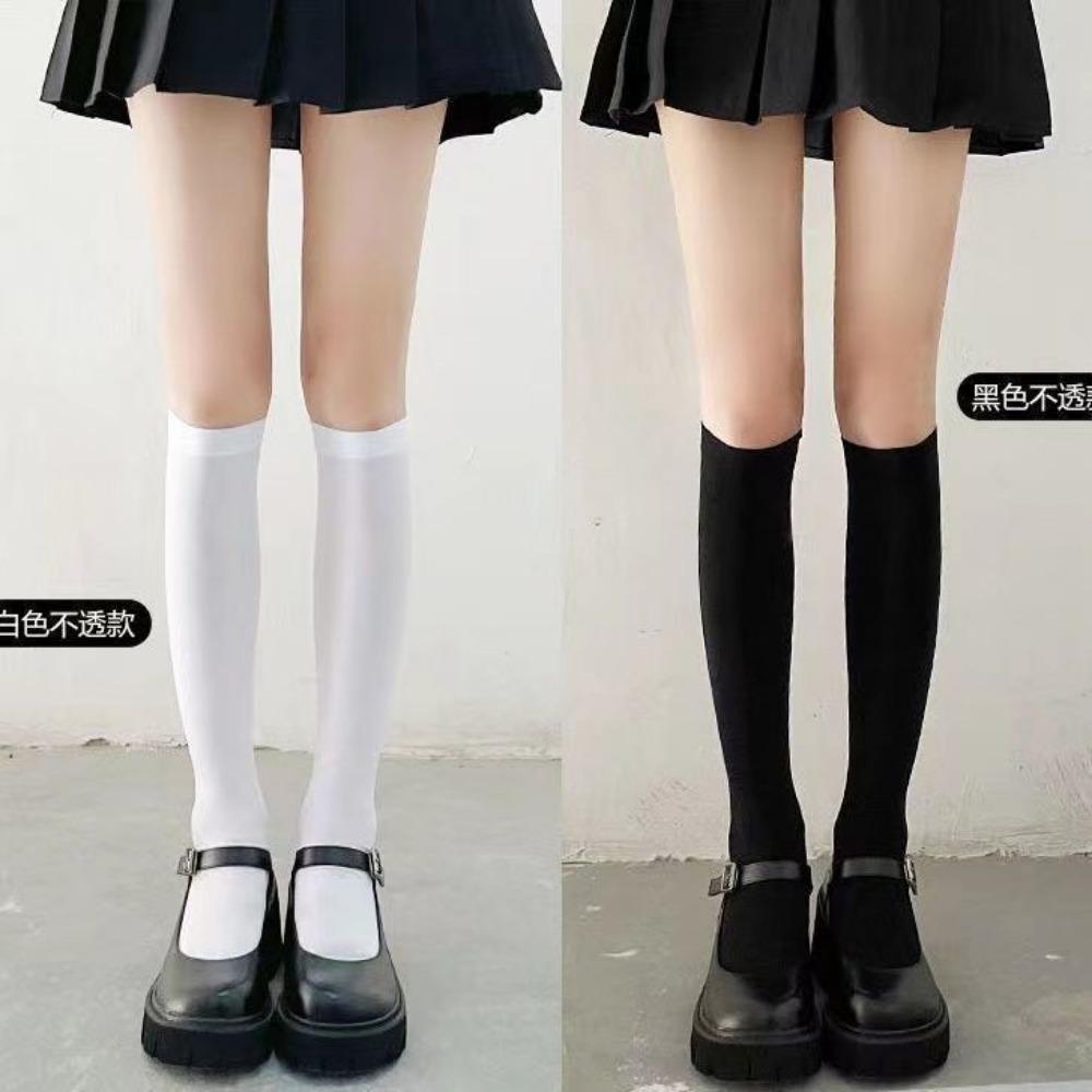 JK Velvet High-transparency Calf Socks, White Thin Long Tube, Spring and Summer Black Stockings, Women's and Knee Socks, Ultra-thin Ins Tide