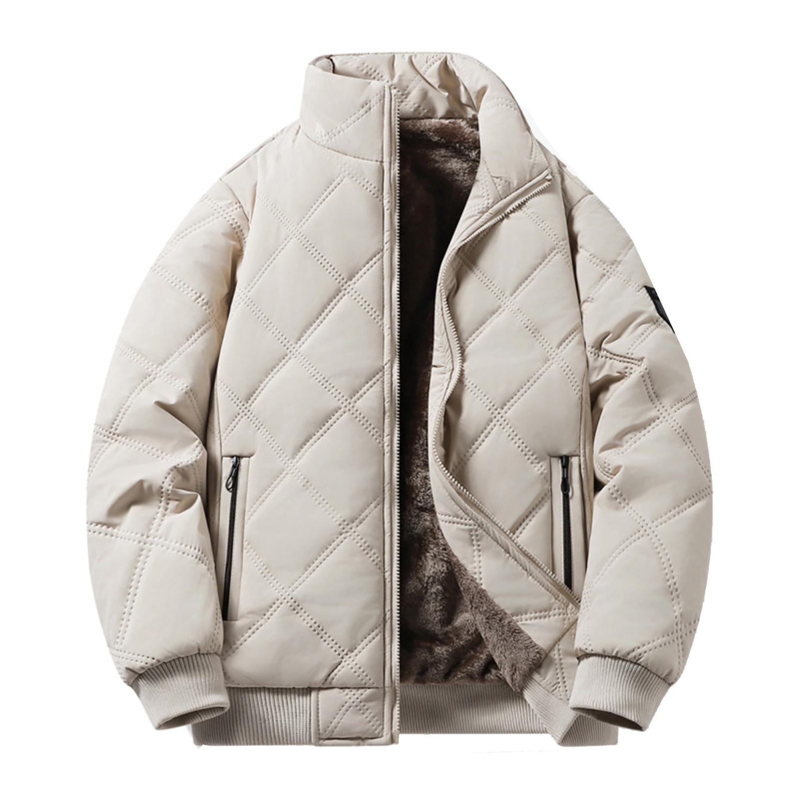 

Мужская повседневная однотонная куртка с воротником-стойкой, на флисе, ромбовидной клеткой, теплая, на молнии, хлопковая XL хаки