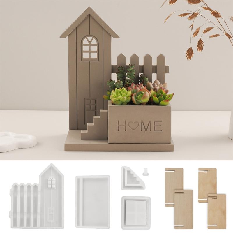 House Shaped Silicone Candle Holder Moulds for Epoxy Resin, Candle Container, Home Decoration, Succulents Planter Molds