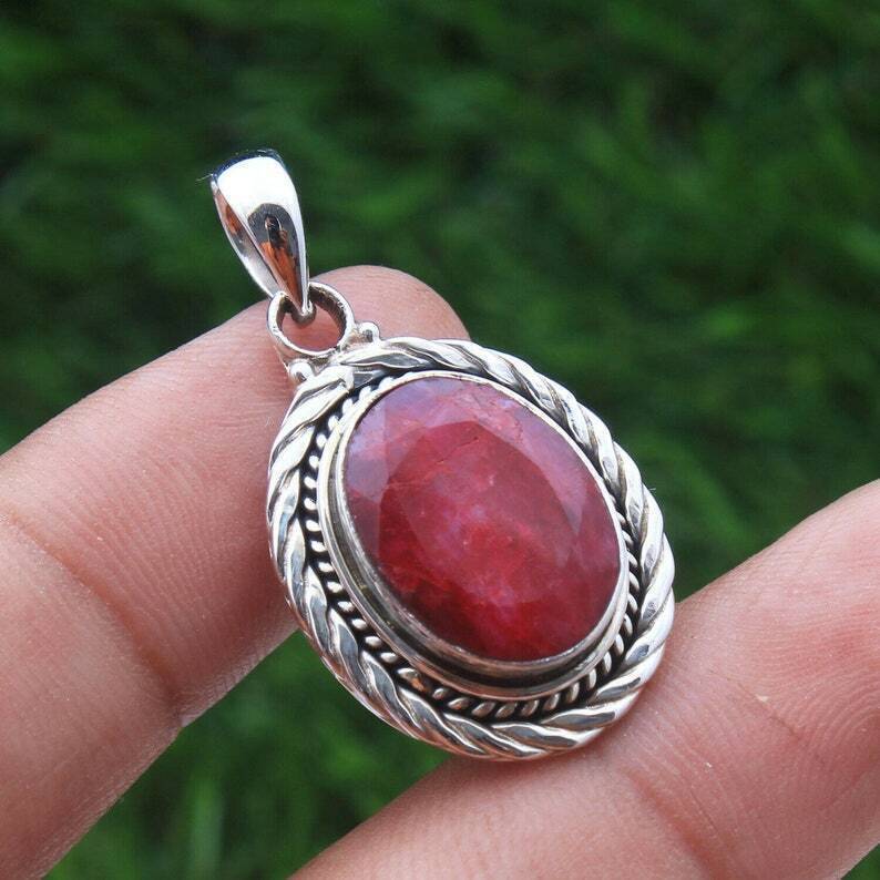 925 Solid Sterling Silver Red Ruby Gemstone Handmade Teardrop Pendant For Beloved For Men & Women