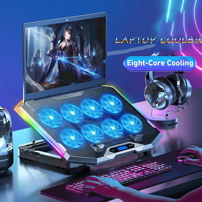 ICE COOREL K10 Laptop Cooler Cooling Pad 8 Fans RGB Laptop Cooling Pad Cooling Radiator Base Notebook Cooler For 12-18 Inch