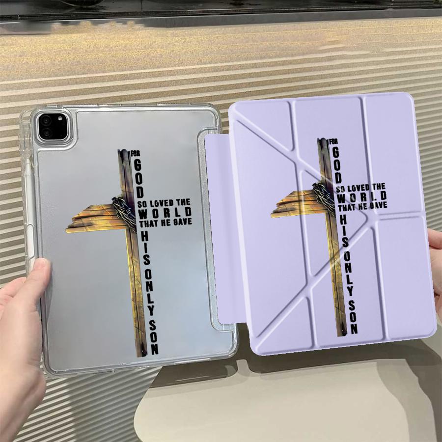 Holy Cross Prayer Y-Fold Holder Cover Tablet Case For iPad Air 4 5 M3 M2 1 2 M4 11inch Pro 11th 10th 9th 8th 7th 12.9inch Pro