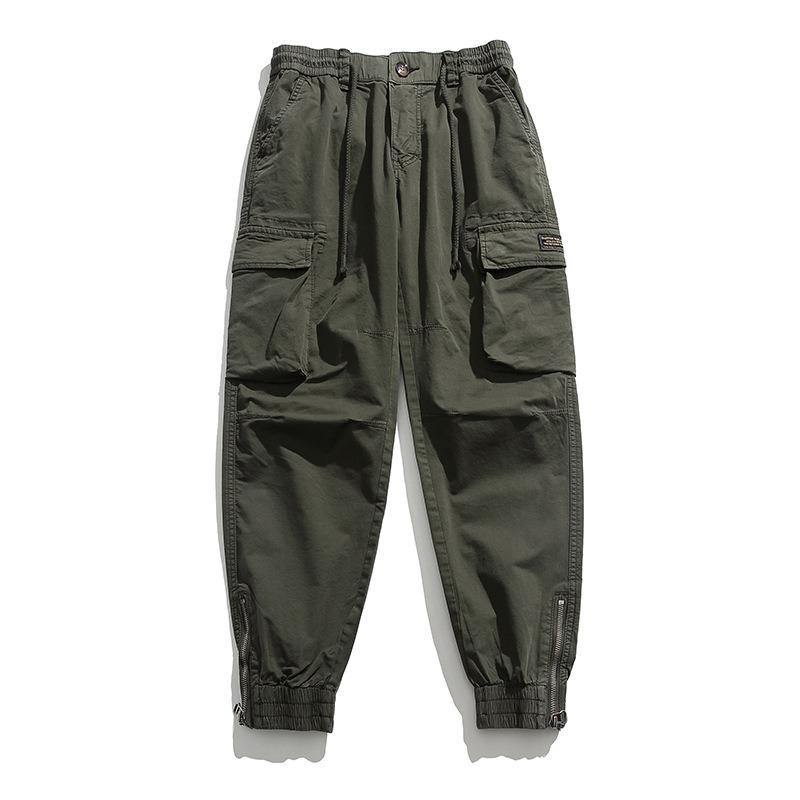 Men's Autumn and Winter Retro Overalls, Green Fashion Outdoor Casual Trousers, Men's Pure Cotton Textured Corset Sweatpants