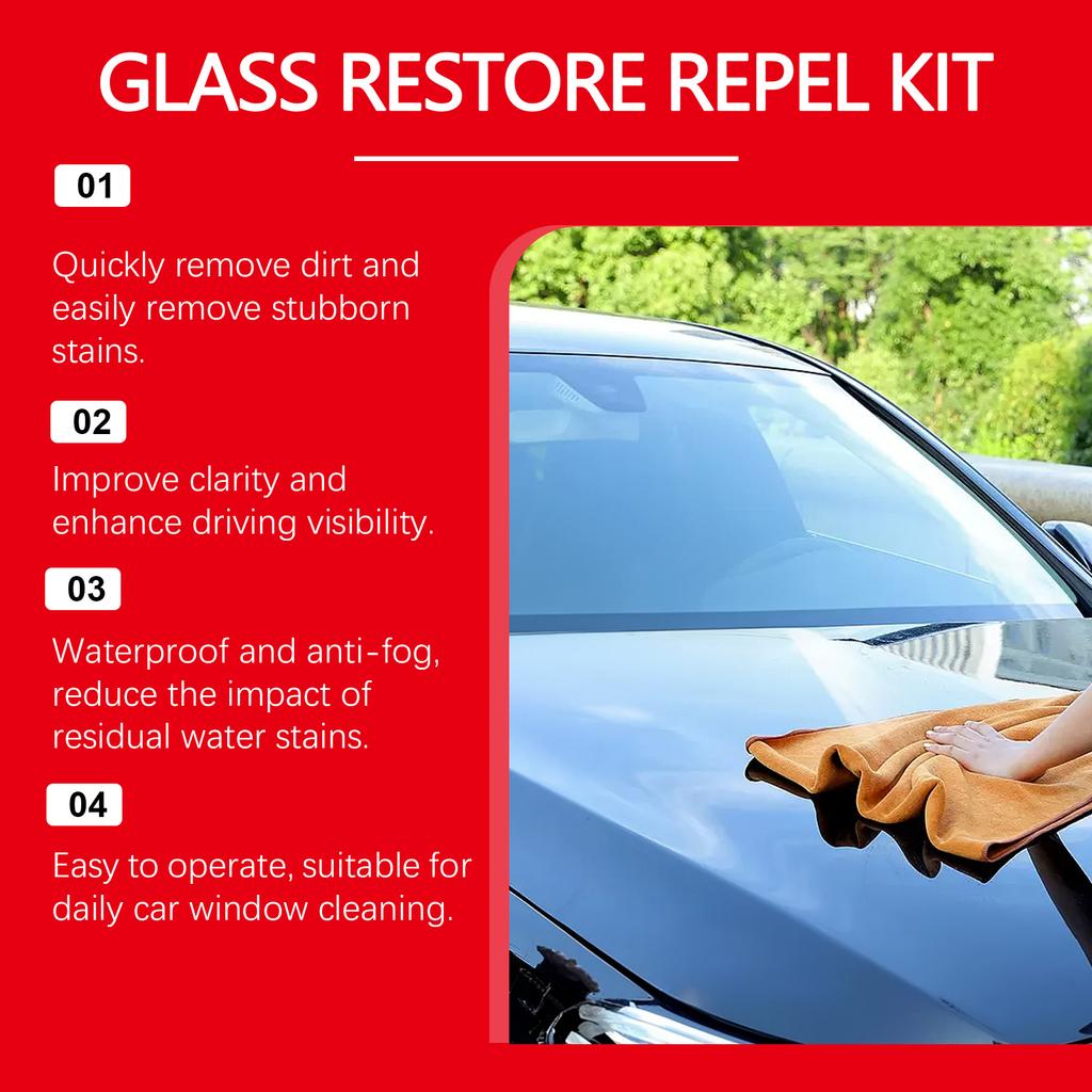 Car Glass Oil Film Remover With Supplements Kit Auto Windshield Glass Dust Removal Polishing Hydrophobic Cleaner Care Care