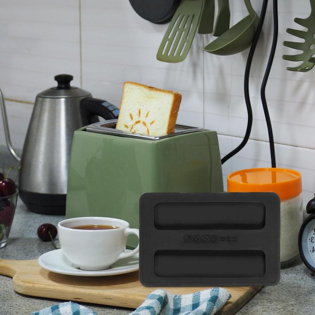 2Pcs Toaster Cover 2 Slice Silicone Toaster Dust Covers Black Bread Machine Cover Silicone Toaster Lid Bread Maker Top Cover Sandwich Machine Part