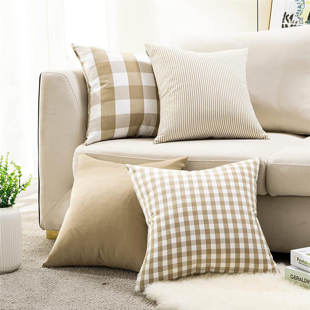 Einfacher Schlichter Schlichter Gestreifter Karierter Kissenbezug Sofakissenbezug Autokissenbezug
