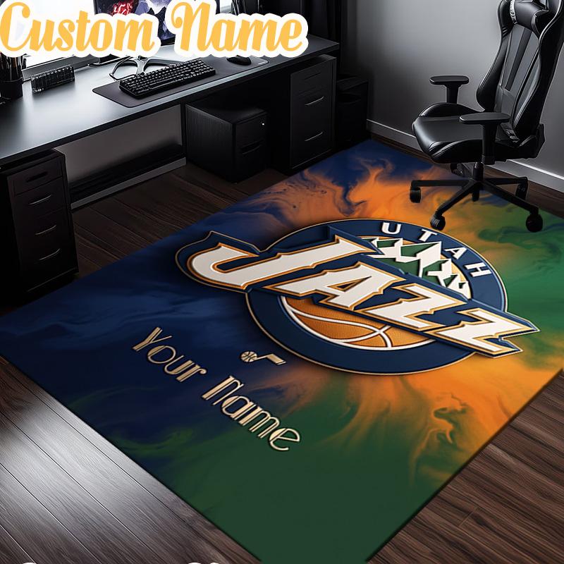 Custom Name Jazz Basketball Team Rug, Office Rug, Chair Rug, Carpet for Living Rooms, Doormat Game Rug Home Decor Christmas Gifts