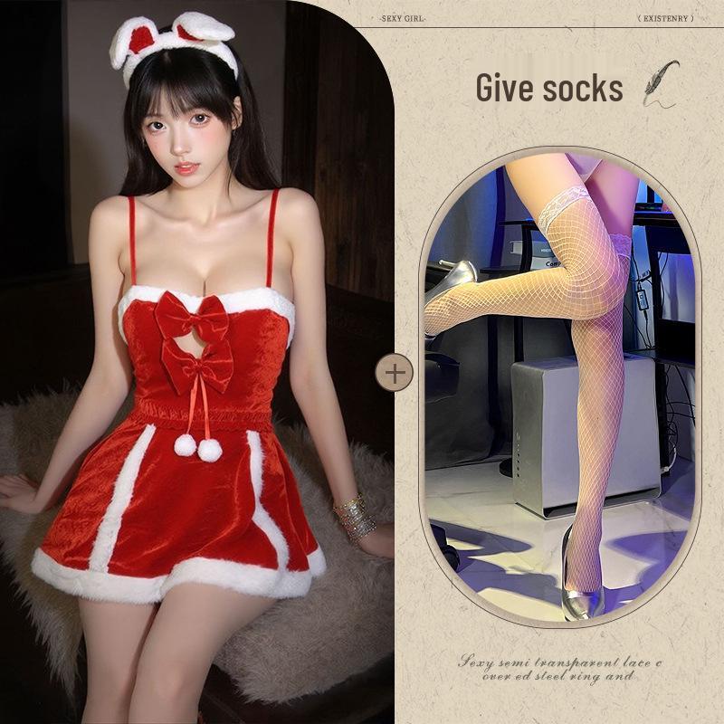 Doll Love Christmas Red Velvet Lingerie Nightgown for New Year Masquerade Role Play