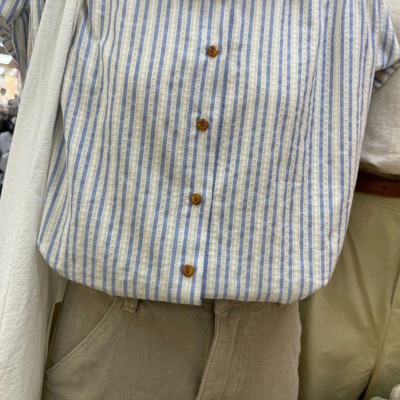 Summer New Women's Small Flying Sleeve Striped Shirt High-end Small Fresh Loose Shirt