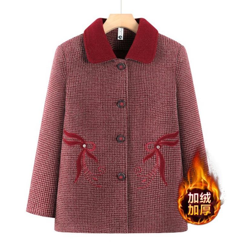 Women's autumn and winter woolen jacket, plush warm winter top, old lady clothes