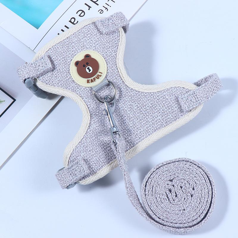 New Small Pet Outdoor Leash, Dog and Cat Clothes, Chest and Back Straps, Vest Style Cartoon Bear Leash